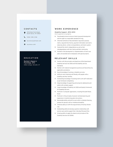 Disability Support Resume Template