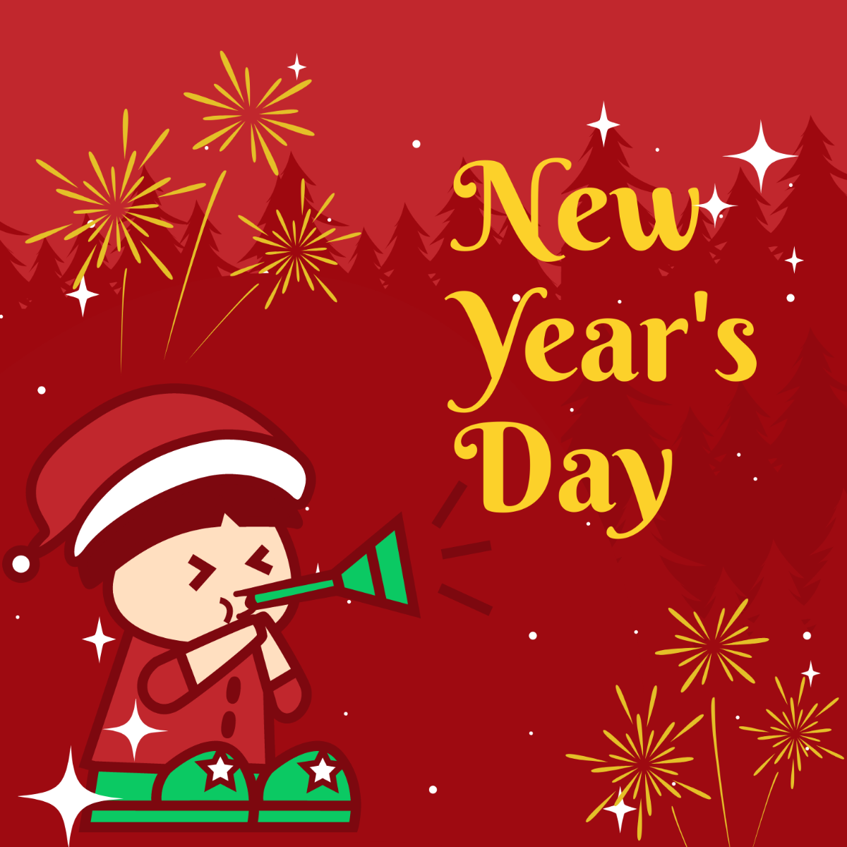 New Year's Day Cartoon Vector Template