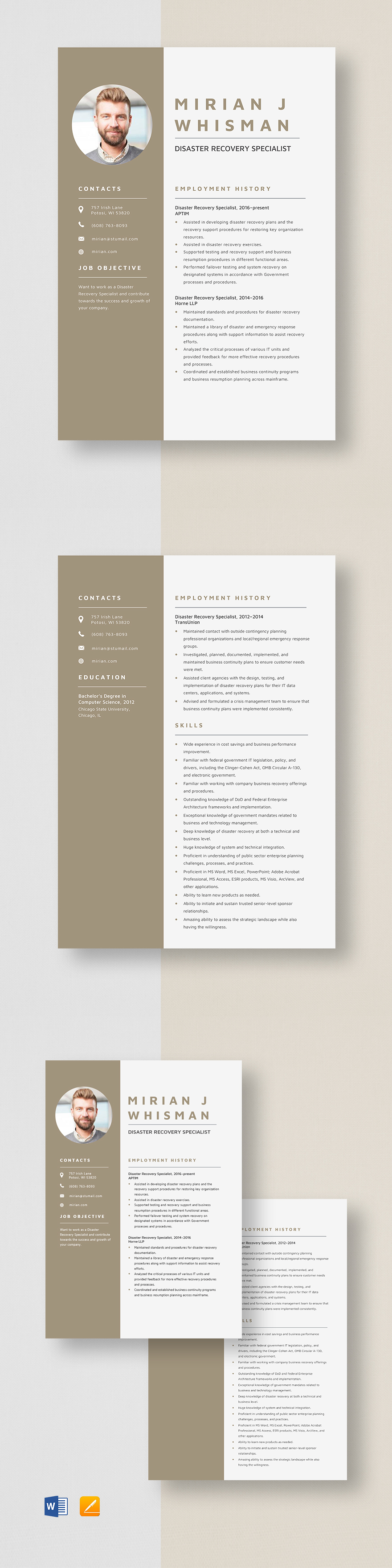 Free Disaster Recovery Specialist Resume Template