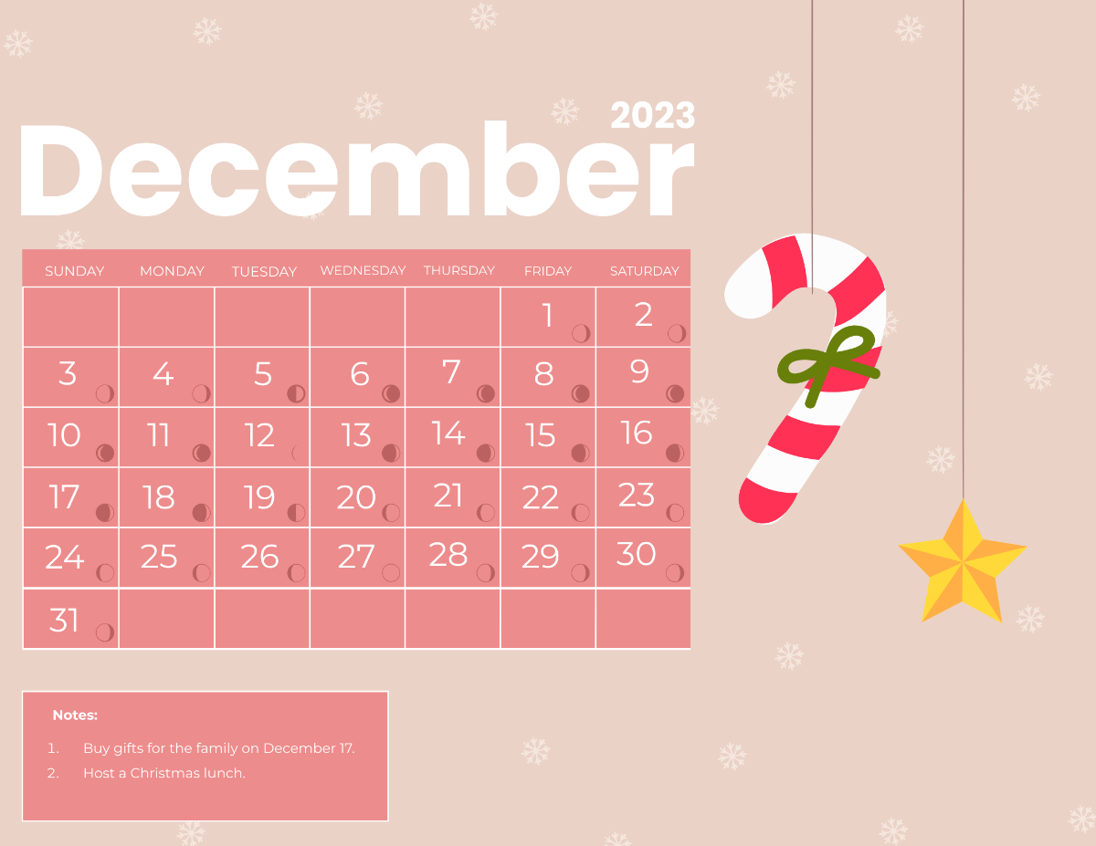 December 2023 Calendar With Moon Phases Template