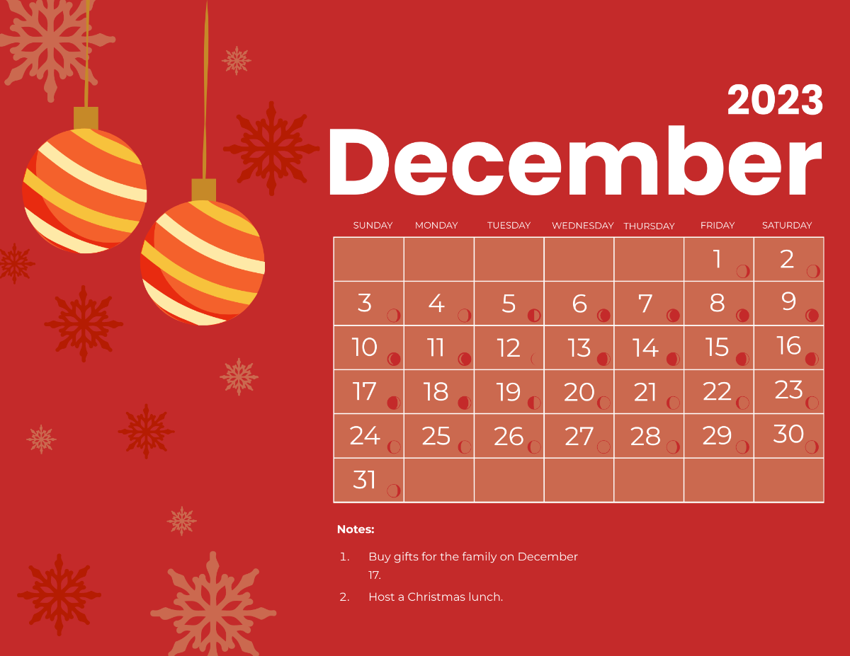 Lunar Calendar December 2023 Template