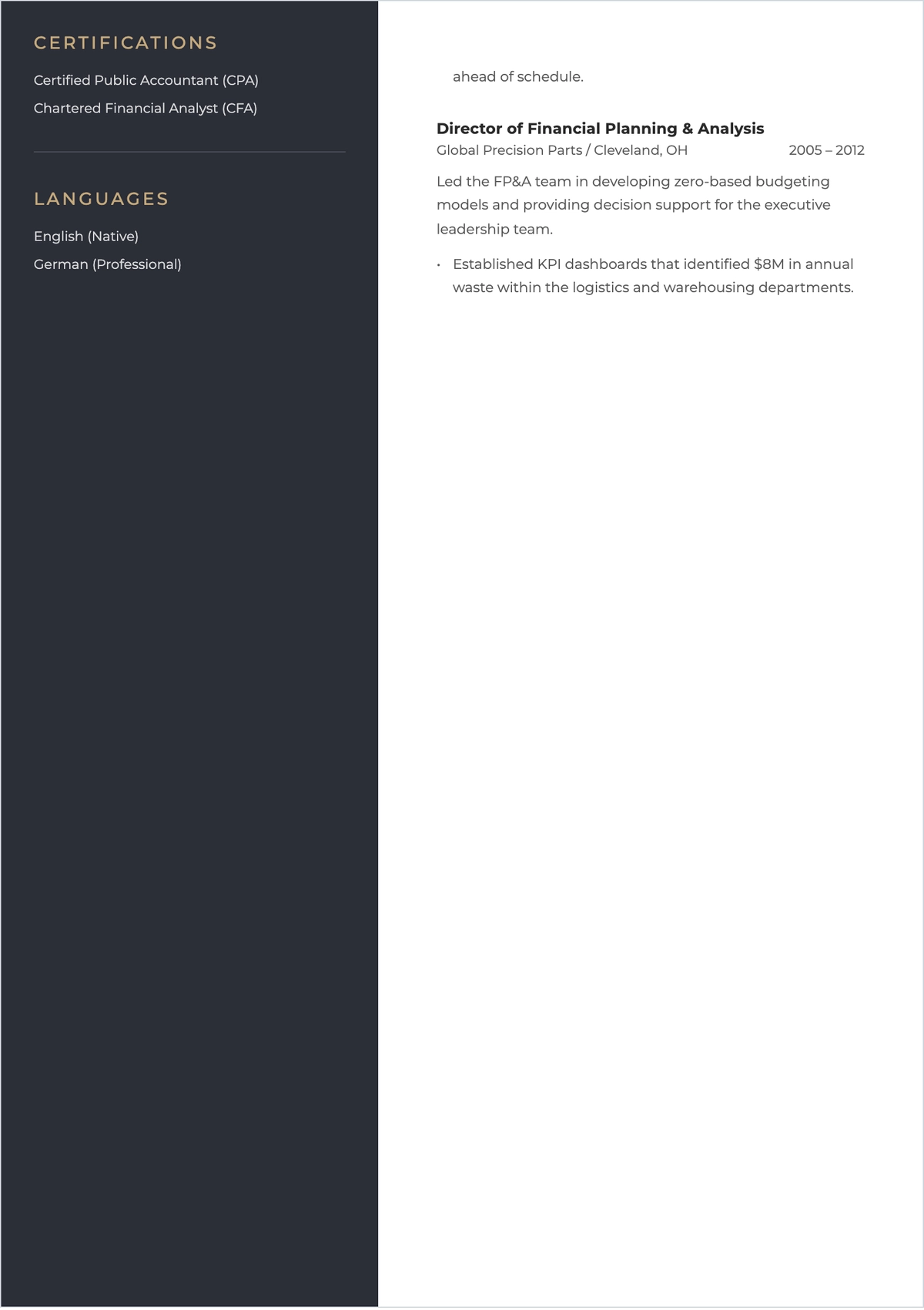 Free Modern Chief Financial Officer ATS Resume Template