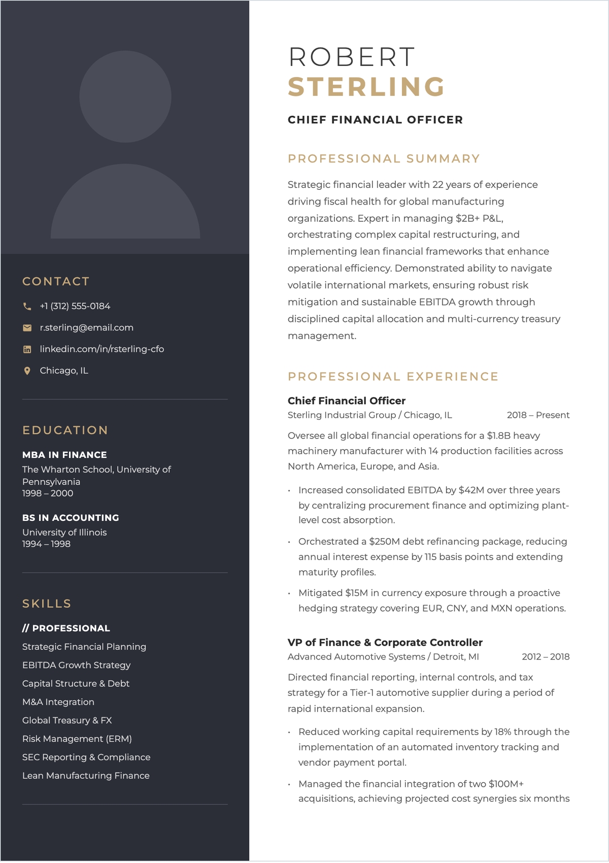 Free Modern Chief Financial Officer ATS Resume Template Free Modern Chief Financial Officer ATS Resume Template