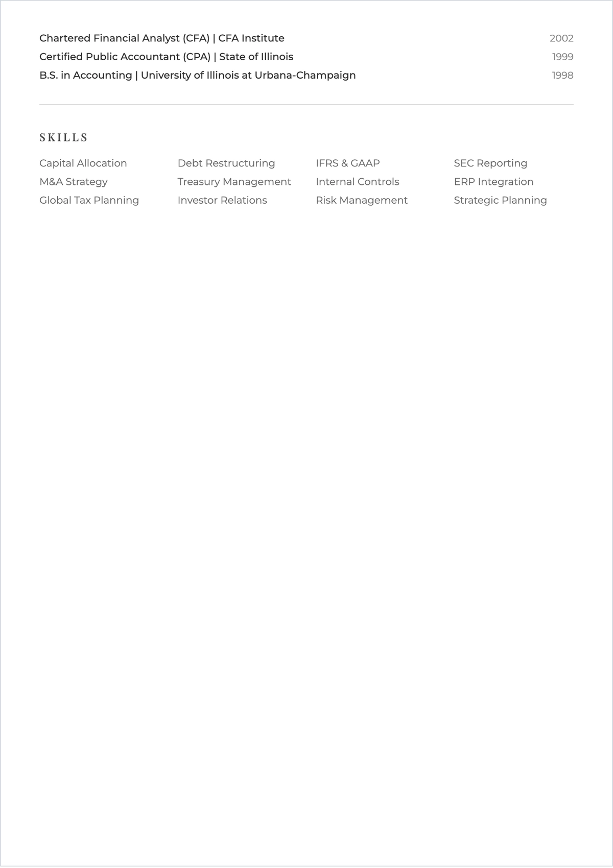 Free Sample Chief Financial Officer ATS Resume Template