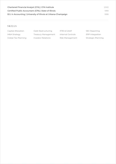 Free Sample Chief Financial Officer ATS Resume Template