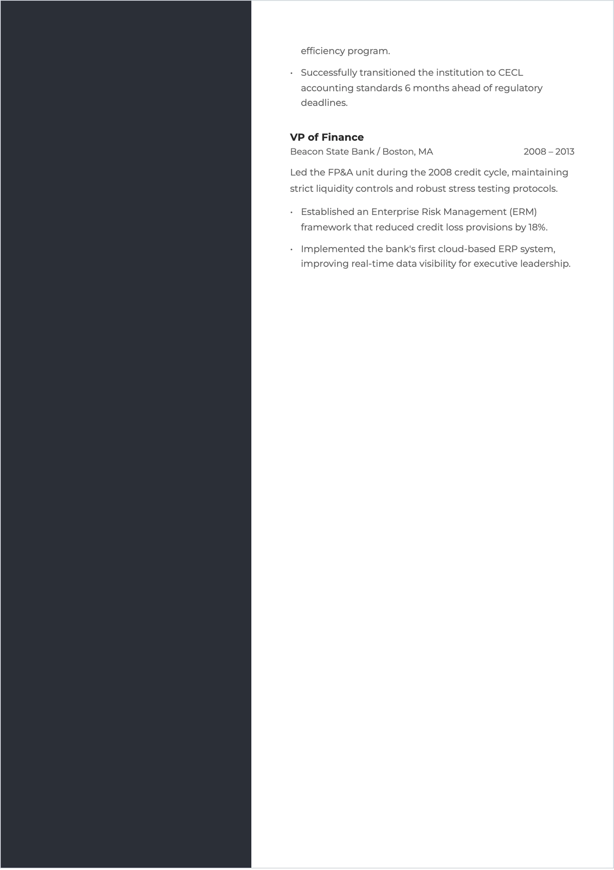 Free Bank Chief Financial Officer ATS Resume Template