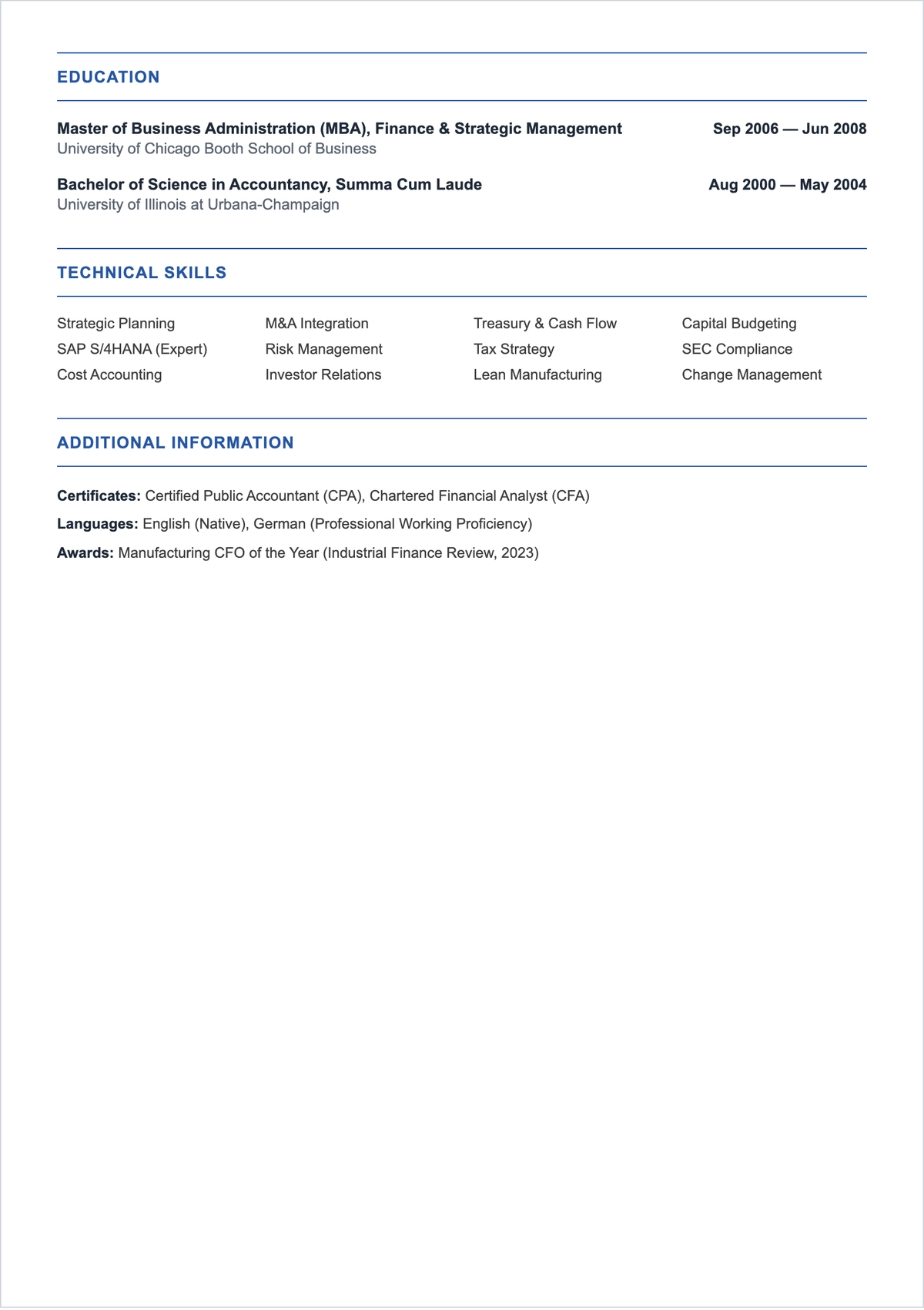 Free Executive Chief Financial Officer ATS Resume Template