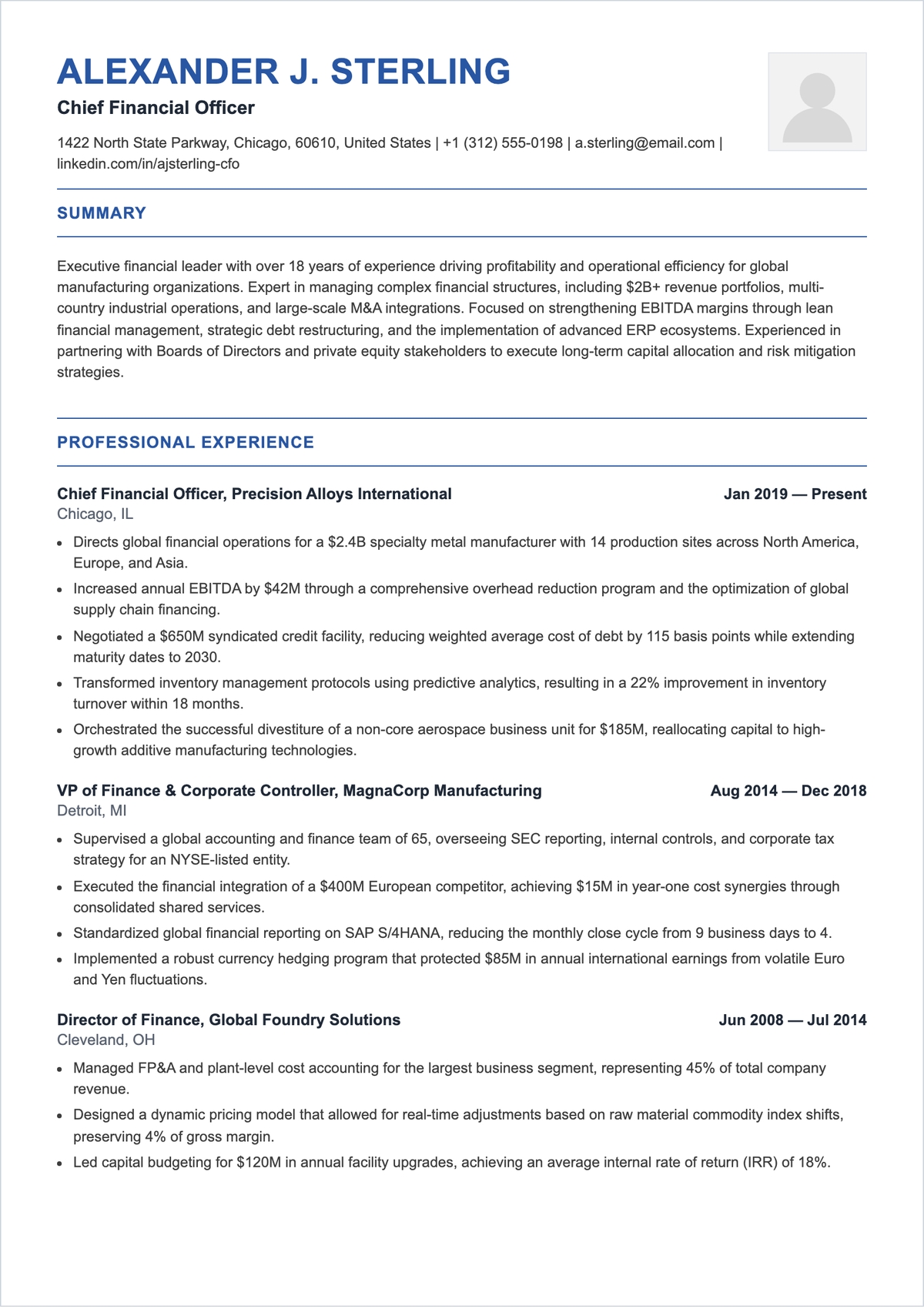 Free Executive Chief Financial Officer ATS Resume Template Free Executive Chief Financial Officer ATS Resume Template