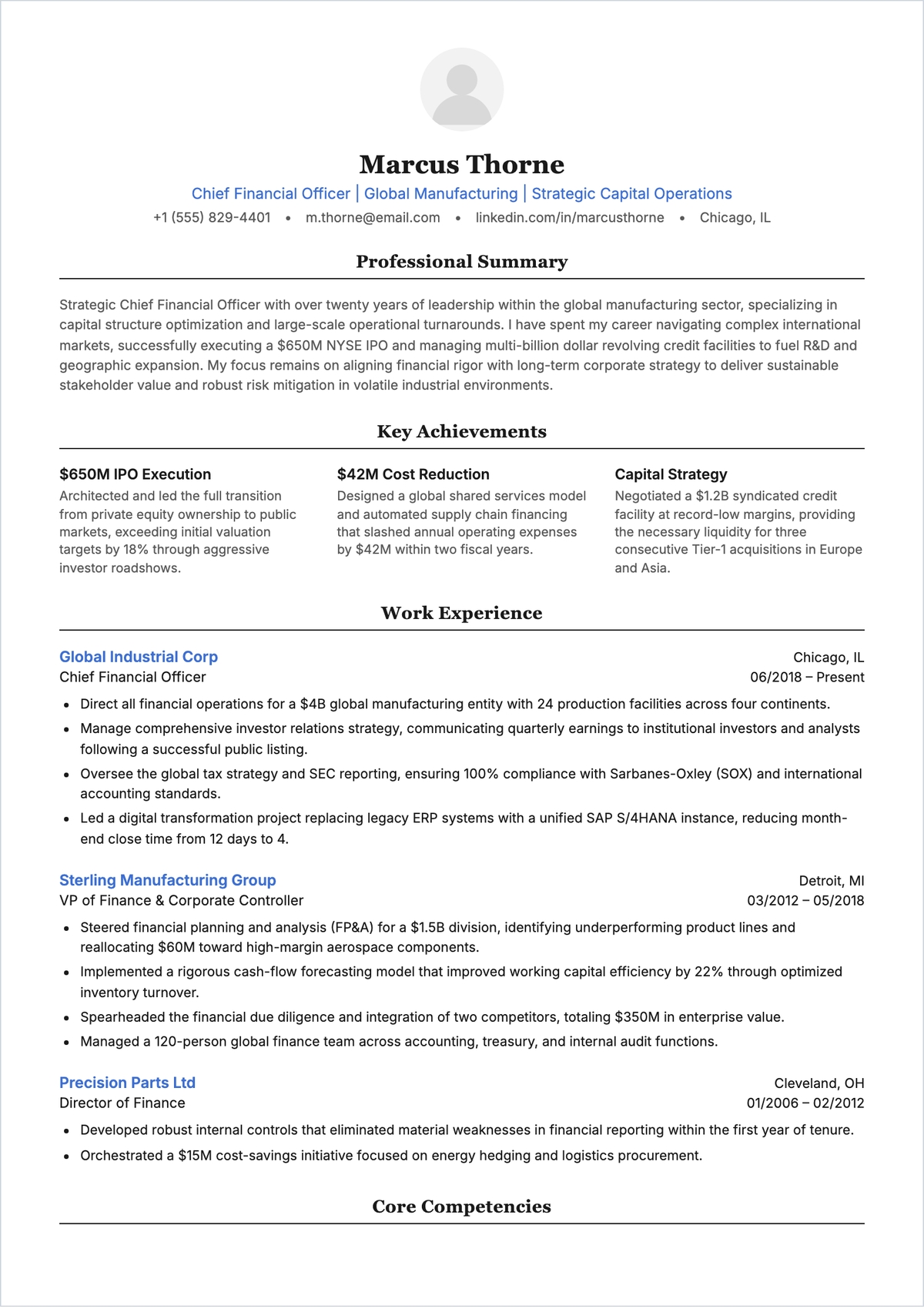 Free Professional CFO ATS Resume Template, AI Resume Builder