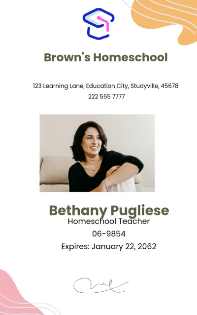 Free Homeschool Teacher ID Card Template to Edit Online