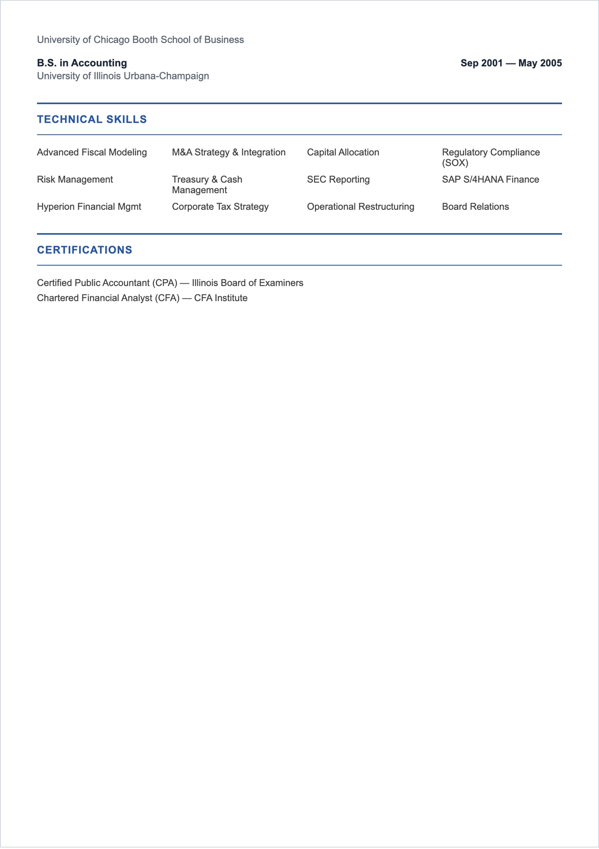 Free Assistant Chief Financial Officer ATS Resume Template