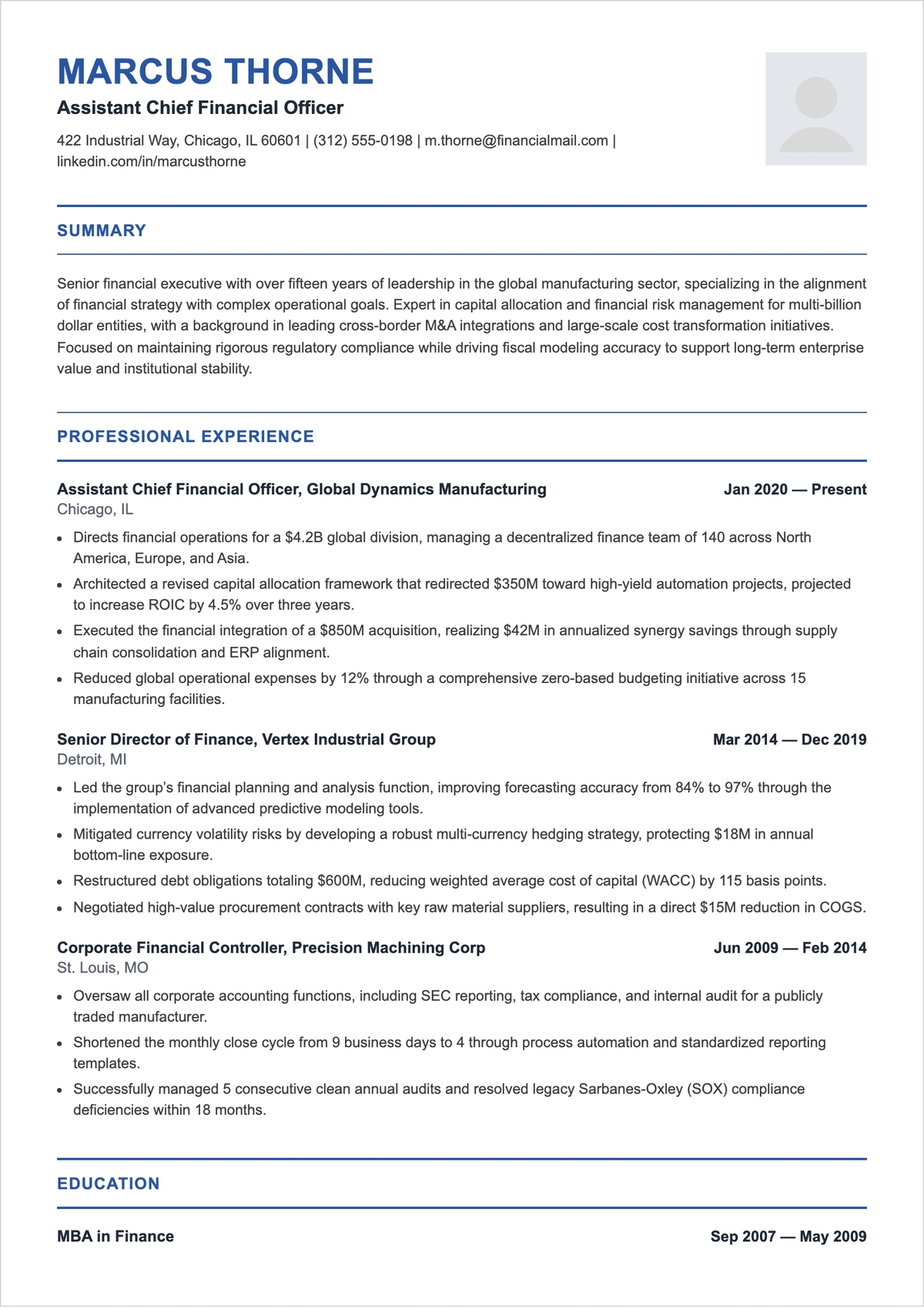 Free Assistant Chief Financial Officer ATS Resume Template Free Assistant Chief Financial Officer ATS Resume Template