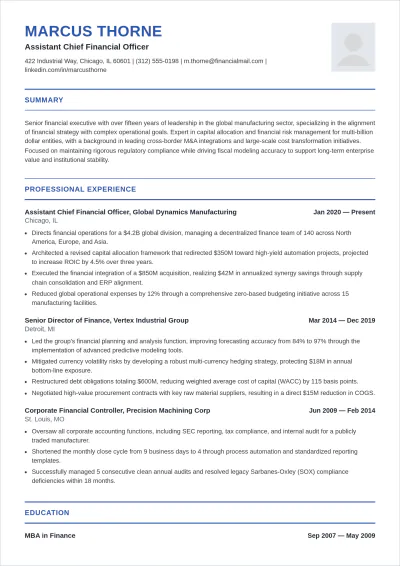 Free Assistant Chief Financial Officer ATS Resume Template