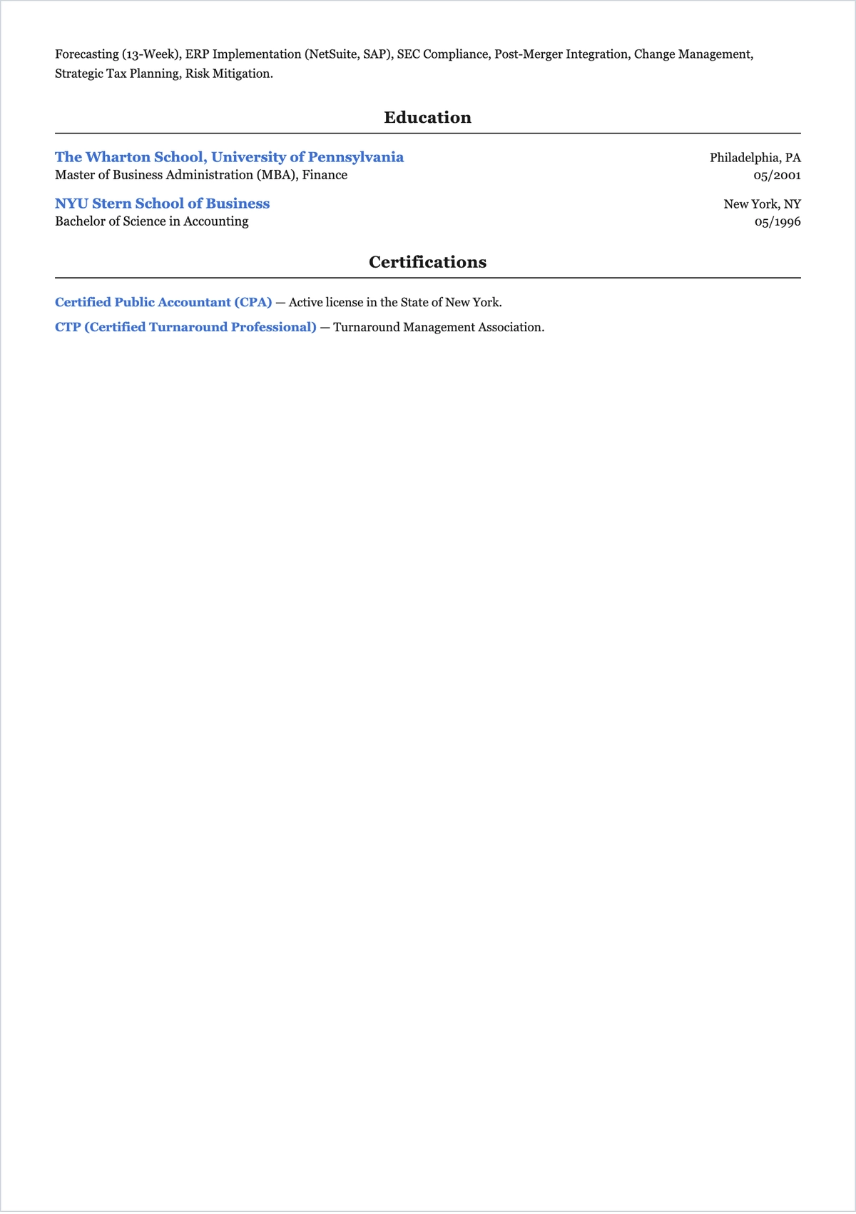 Free Interim Chief Financial Officer ATS Resume Template