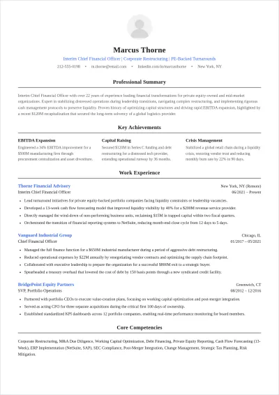 Free Interim Chief Financial Officer ATS Resume Template