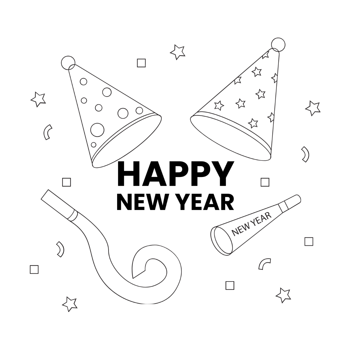 Beautiful New Year's Eve Drawing Template