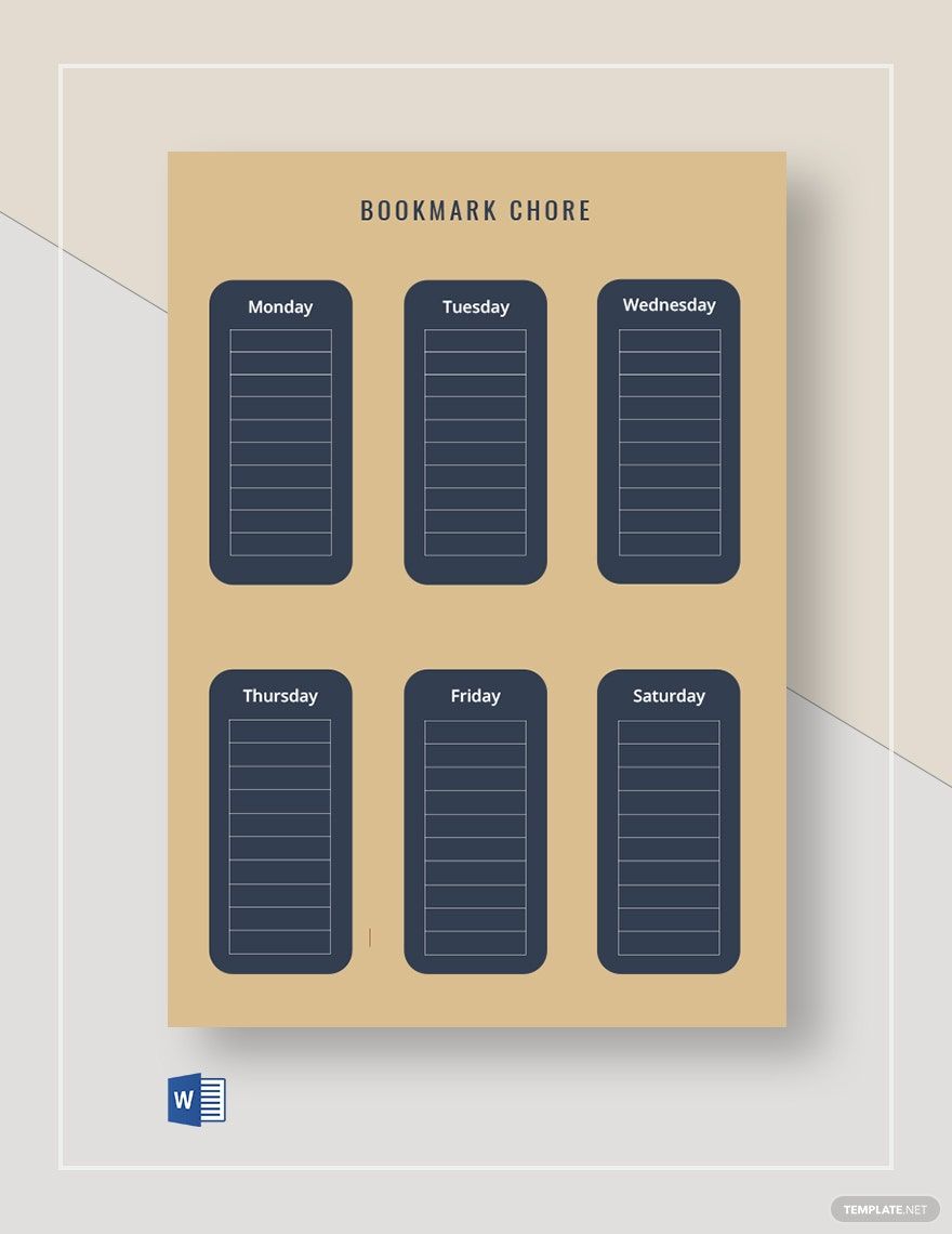 Weekly Bookmark Chore Chart Template