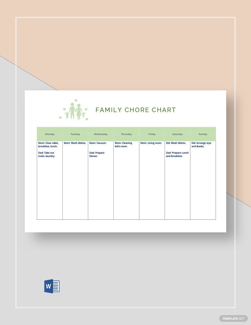Weekly Chore Chart for Family Template