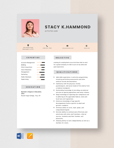 Free Activities Assistant Resume - Download in Word, Apple Pages ...