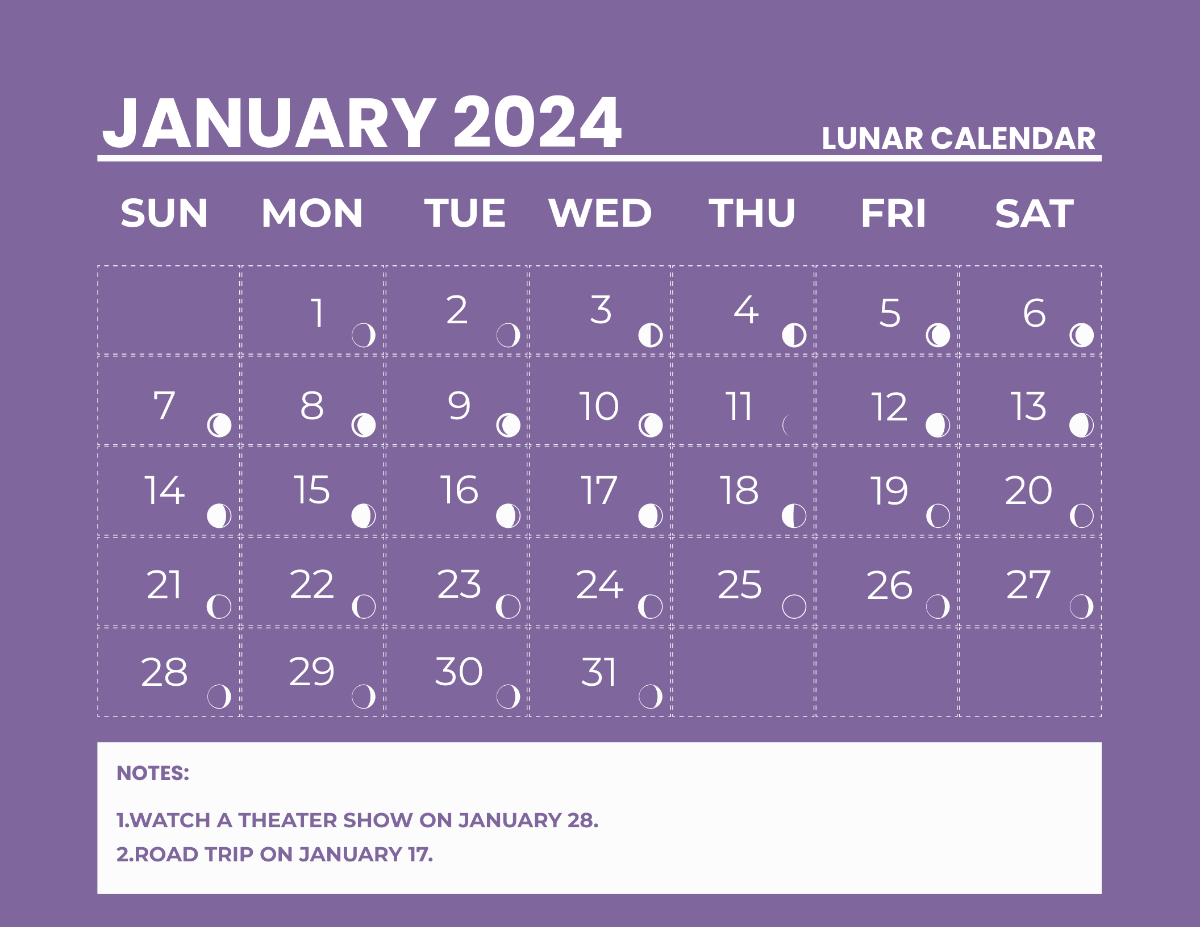 Lunar Calendar January 2024 Template