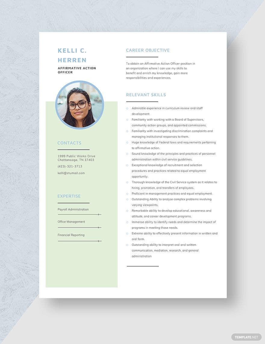 Affirmative Action Officer Resume in Word, Apple Pages