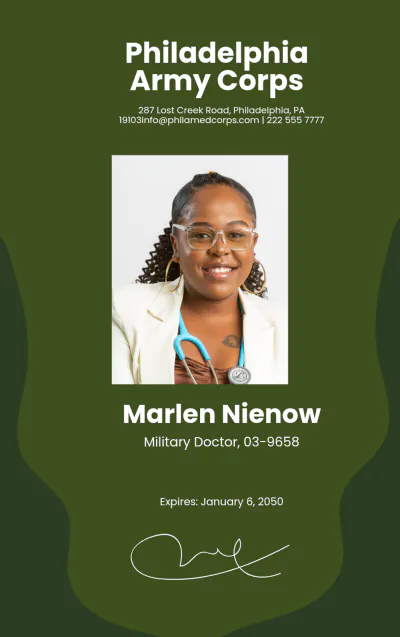 Free Military Doctor ID Card Template to Edit Online