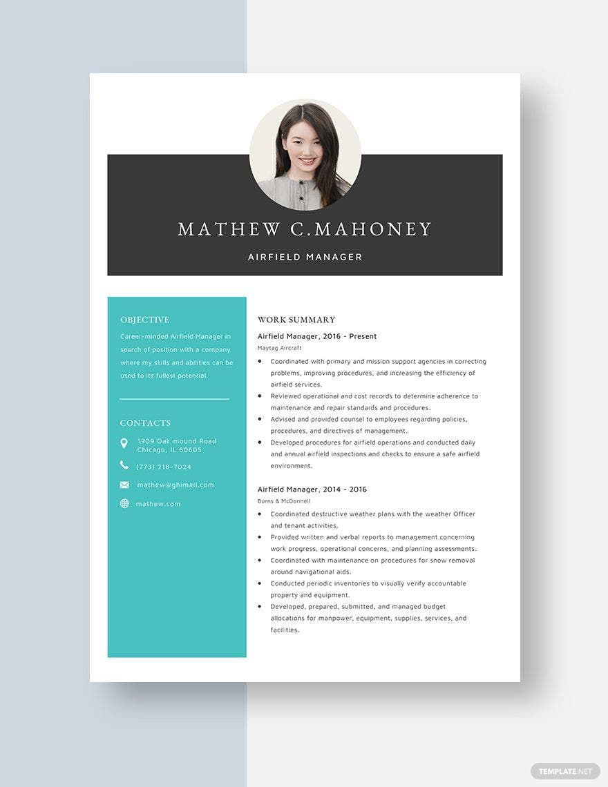 Free Airfield Manager Resume in Word, Apple Pages