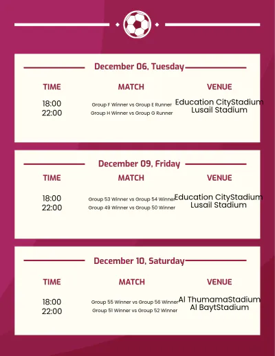 Free Football World Cup 2022 Schedule Template to Edit Online