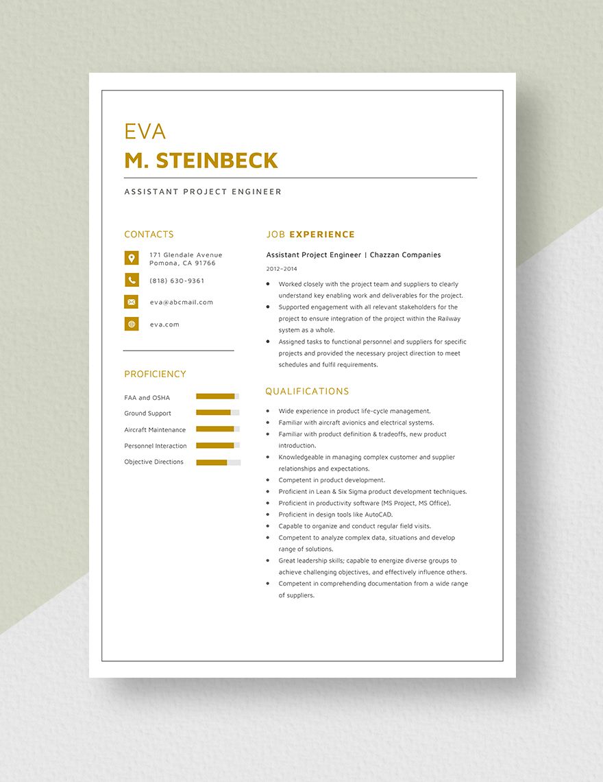 Assistant Project Engineer Resume