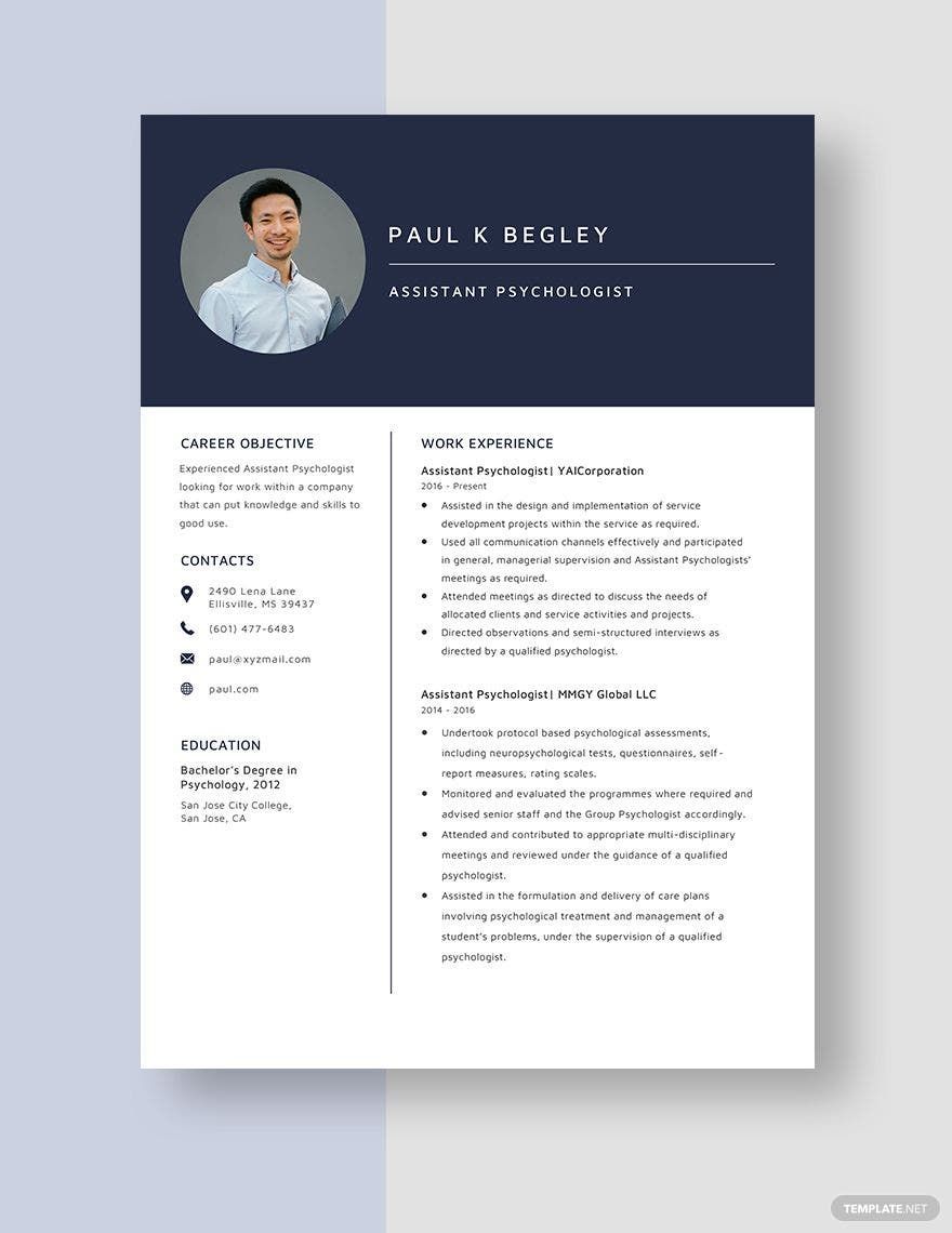 Assistant Psychologist Resume Template