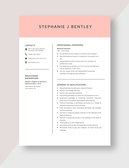 Board of Director Resume Template - Word, Apple Pages | Template.net