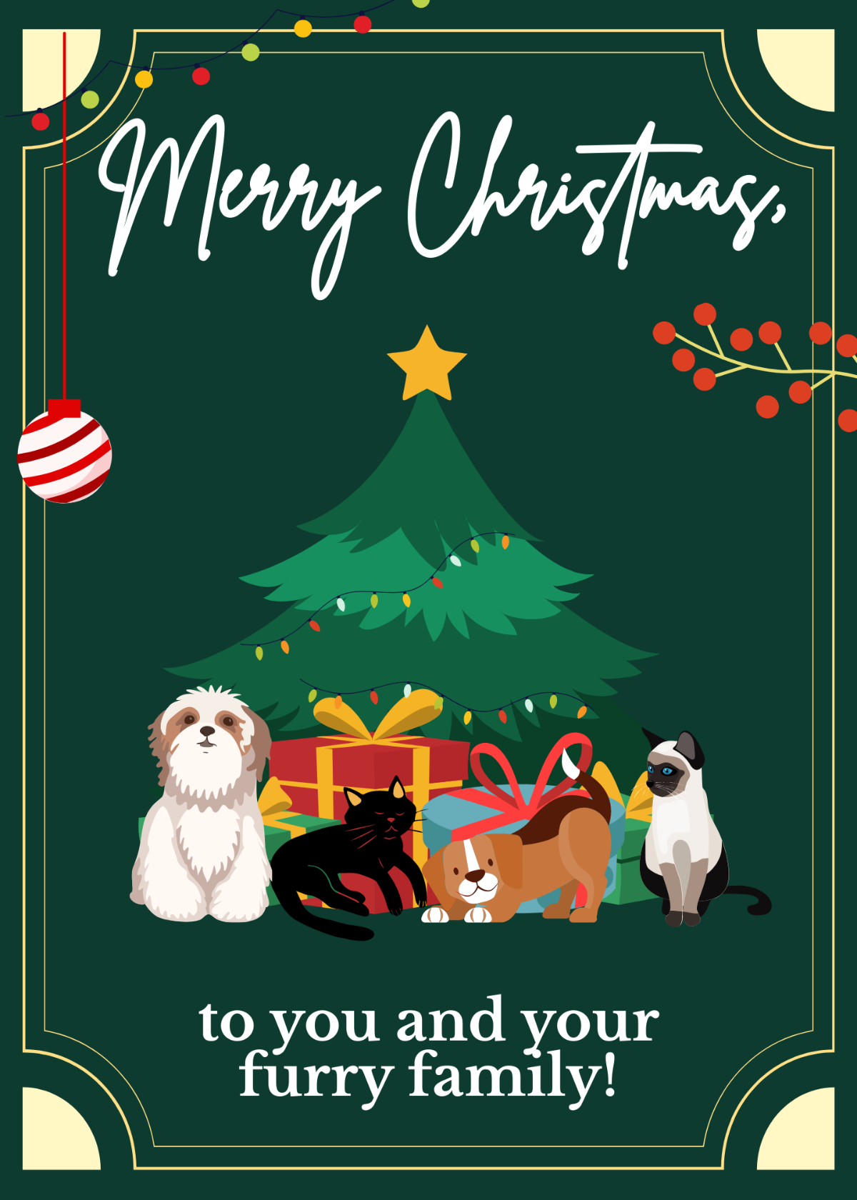 Christmas Animals Greeting Card Template
