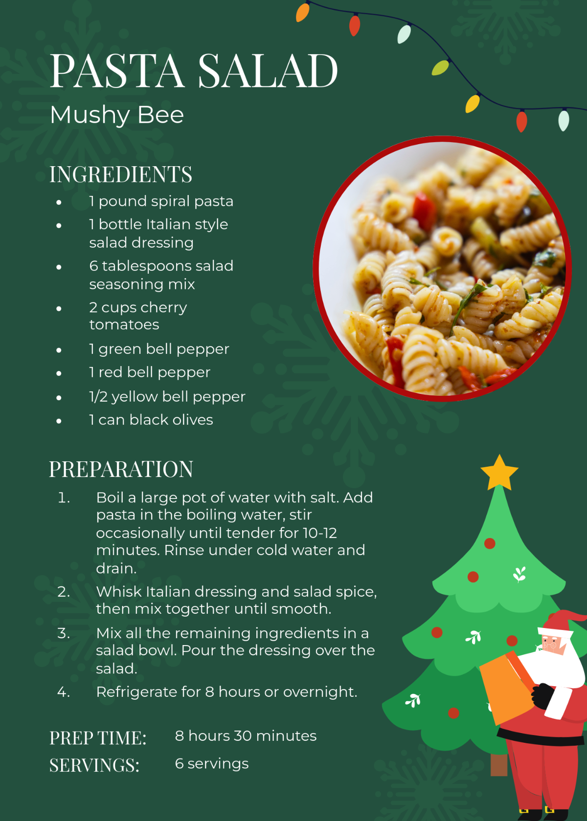 Gingham Christmas Recipe Card Template - Edit Online & Download