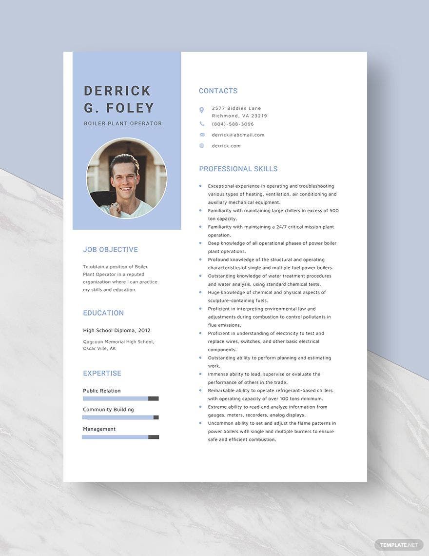 Boiler Plant Operator Resume Template