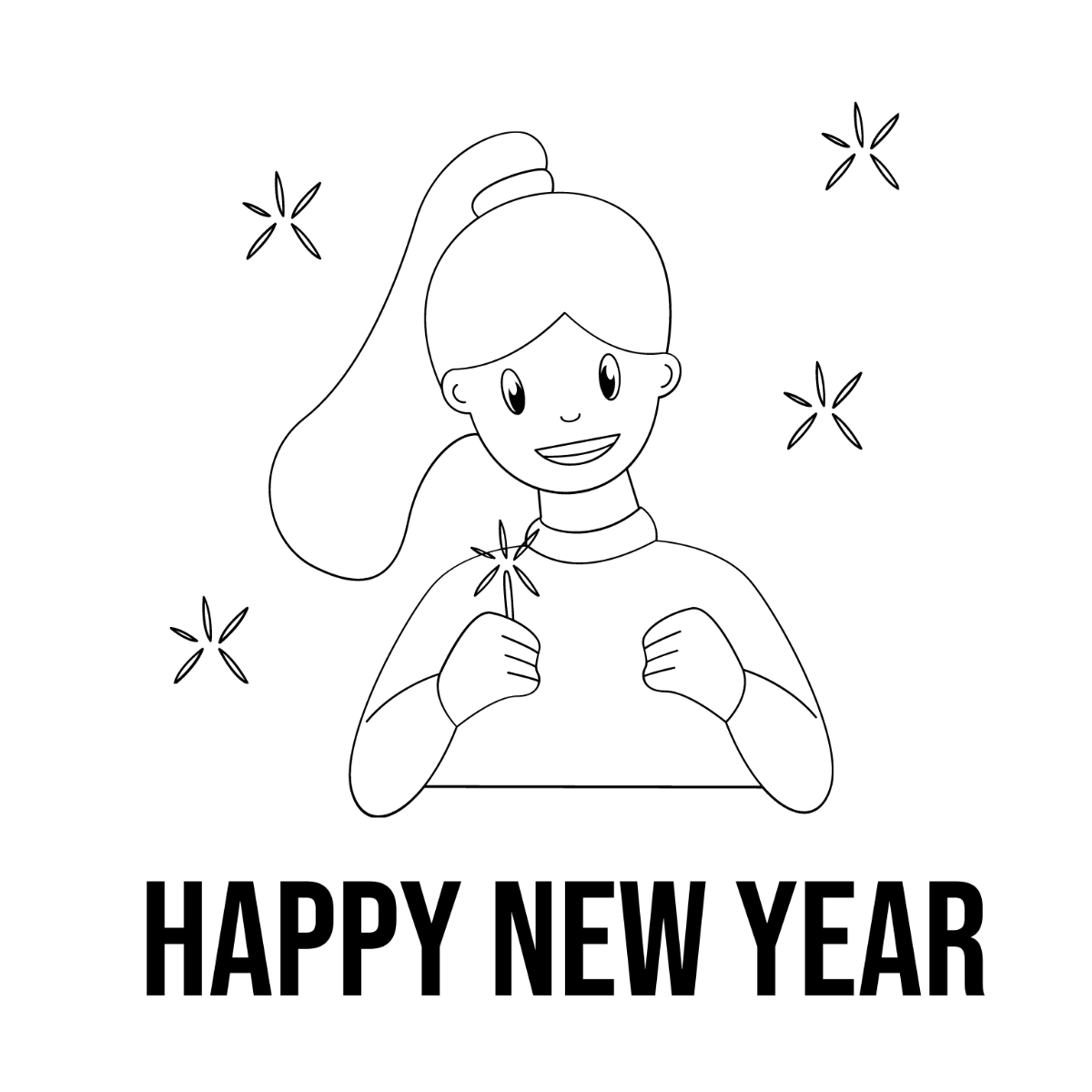 New Year's Eve Cartoon Drawing Template