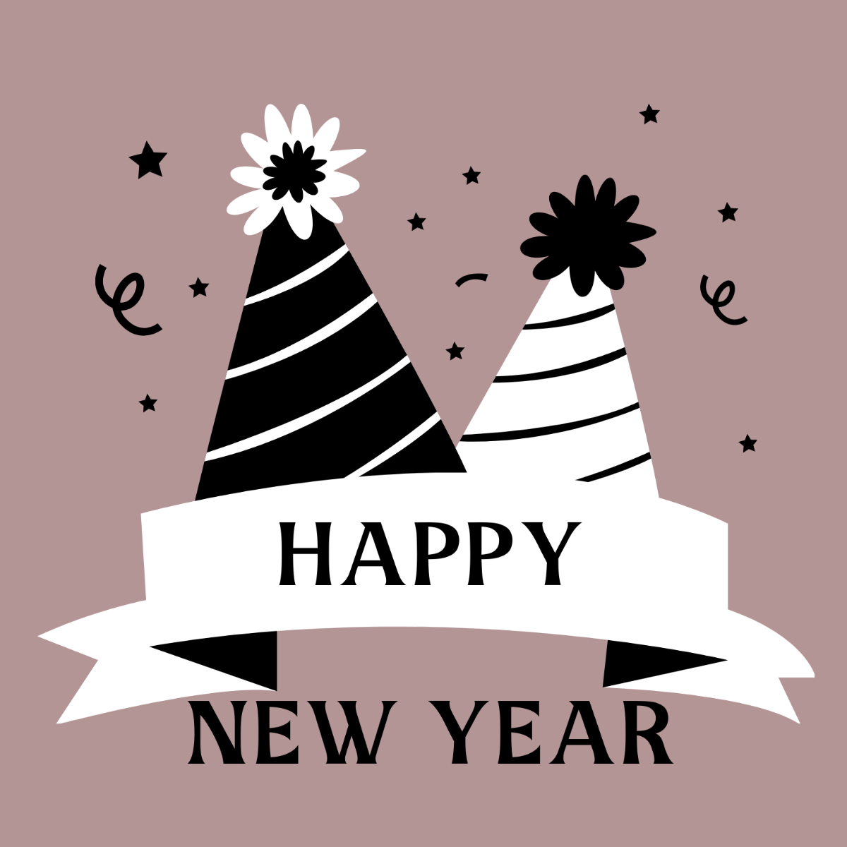 Black And White New Year's Eve Clipart Template