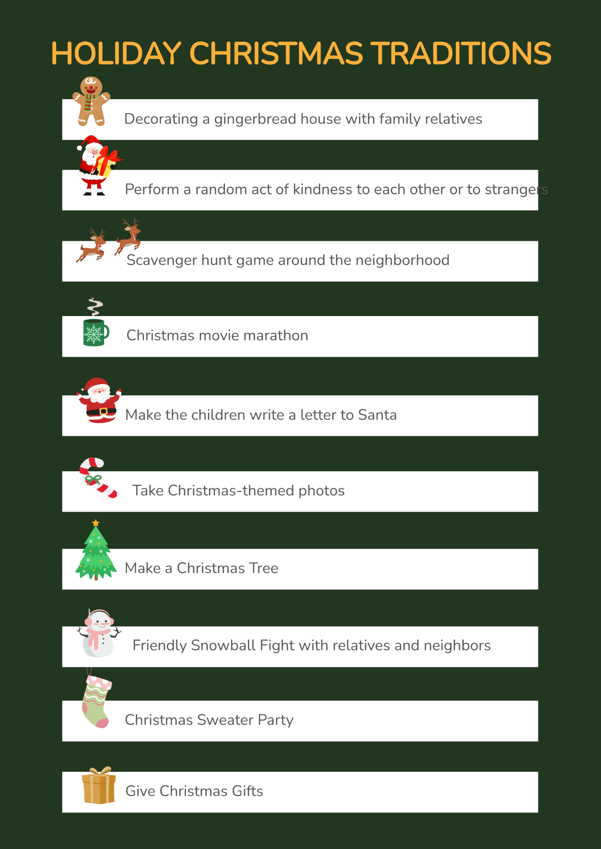 Holiday Christmas Traditions Chart Template