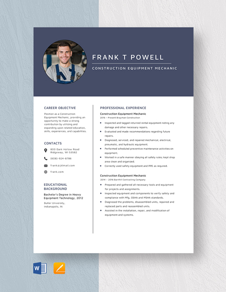 Mechanic Resume Template - Word, Apple Pages, PSD, Publisher | Template.net