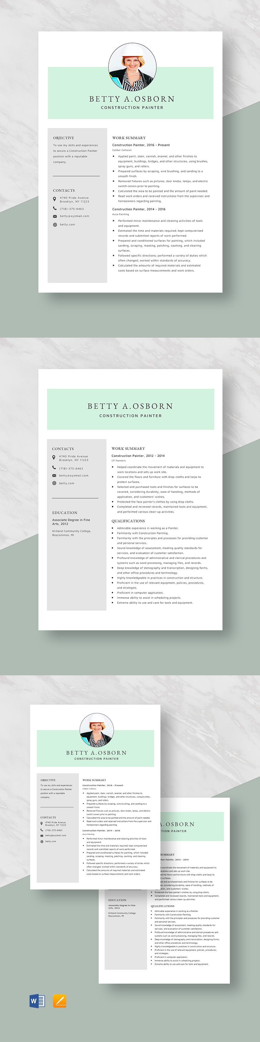 Construction Painter Resume Template Word Apple Pages Template net