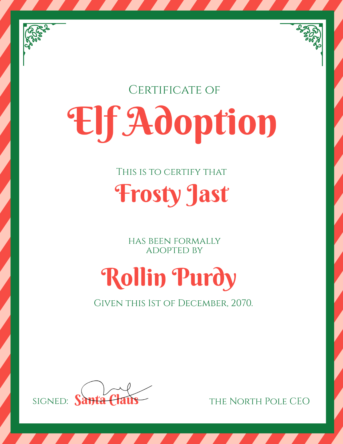 Elf Adoption Certificate Template