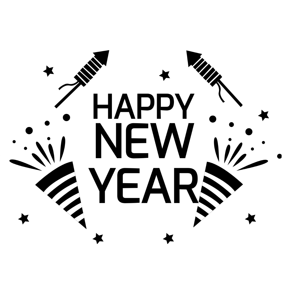 Black And White New Year's Day Clipart Template