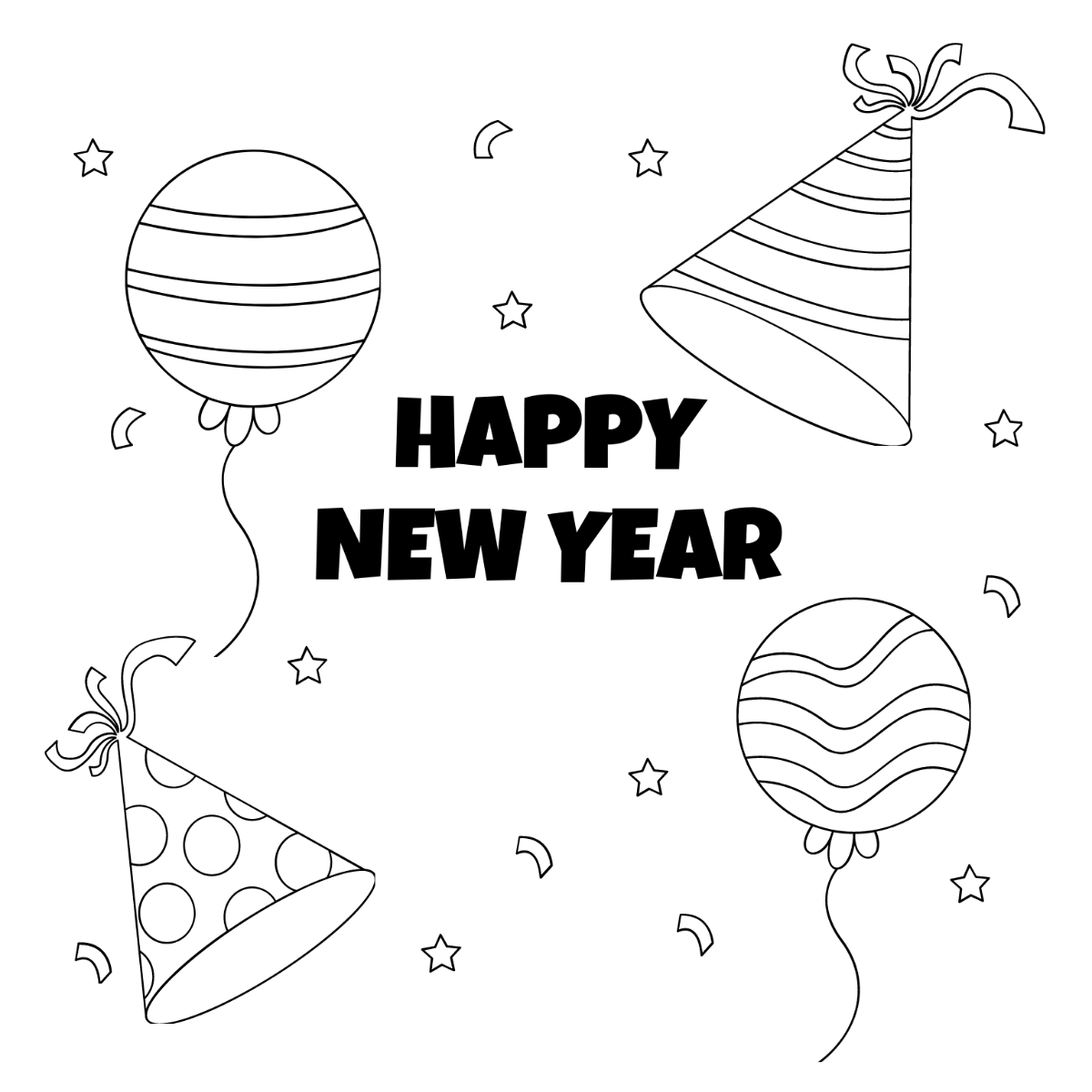 New Year's Day Drawing Template