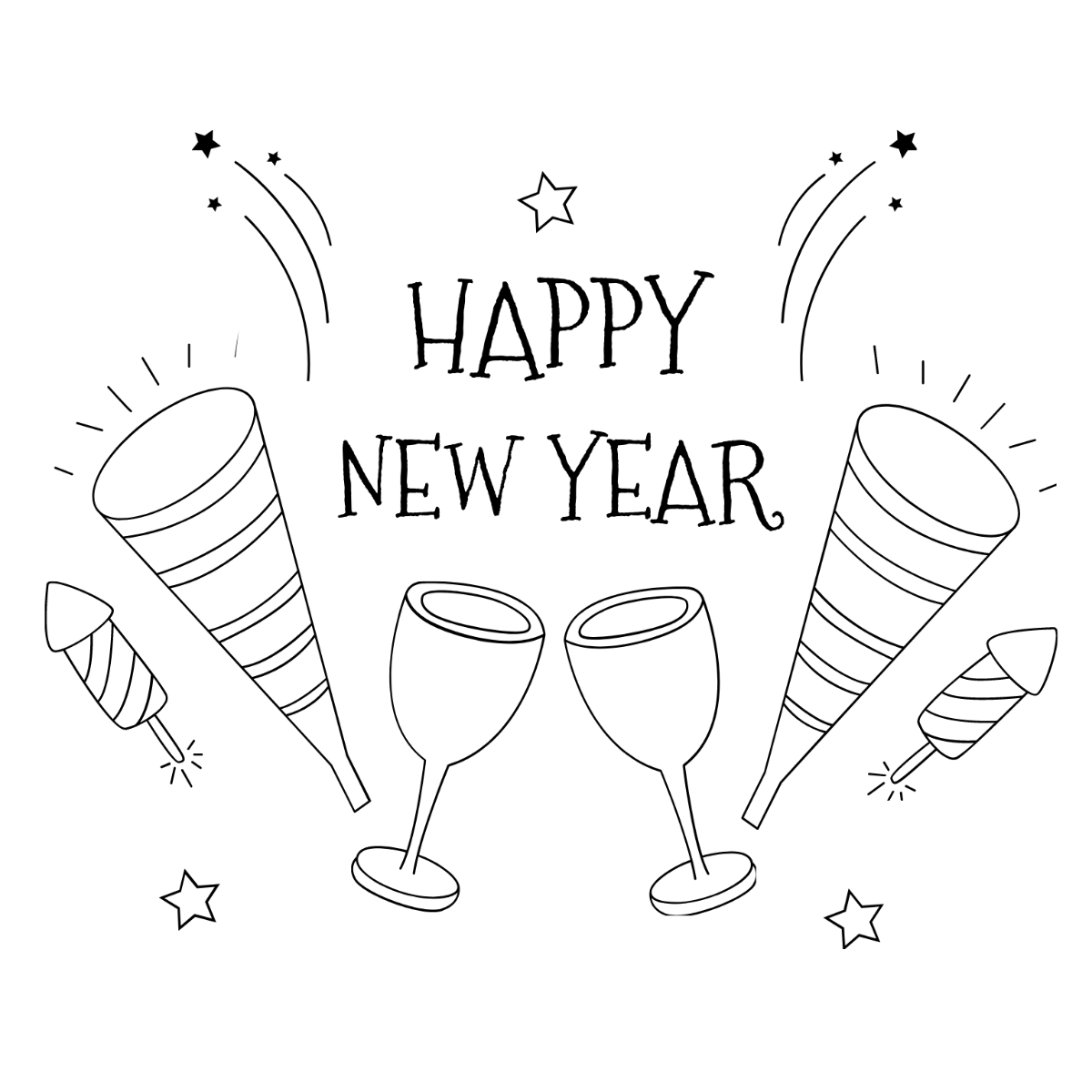 Happy New Year's Day Drawing Template