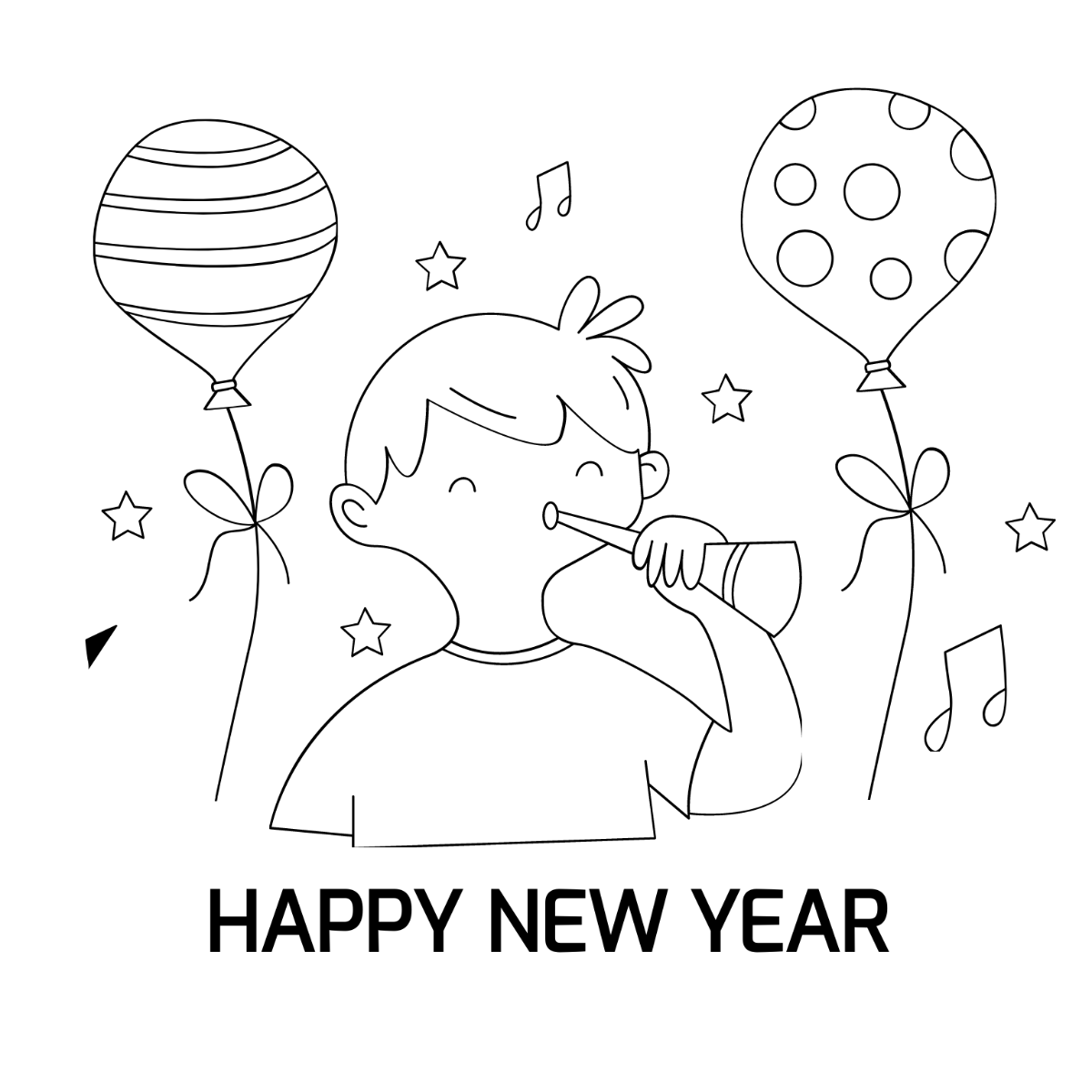 Cute New Year's Day Drawing Template