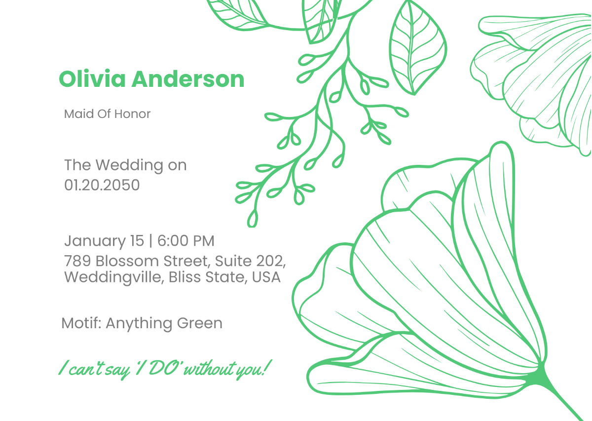 Bridal Party Info Card
