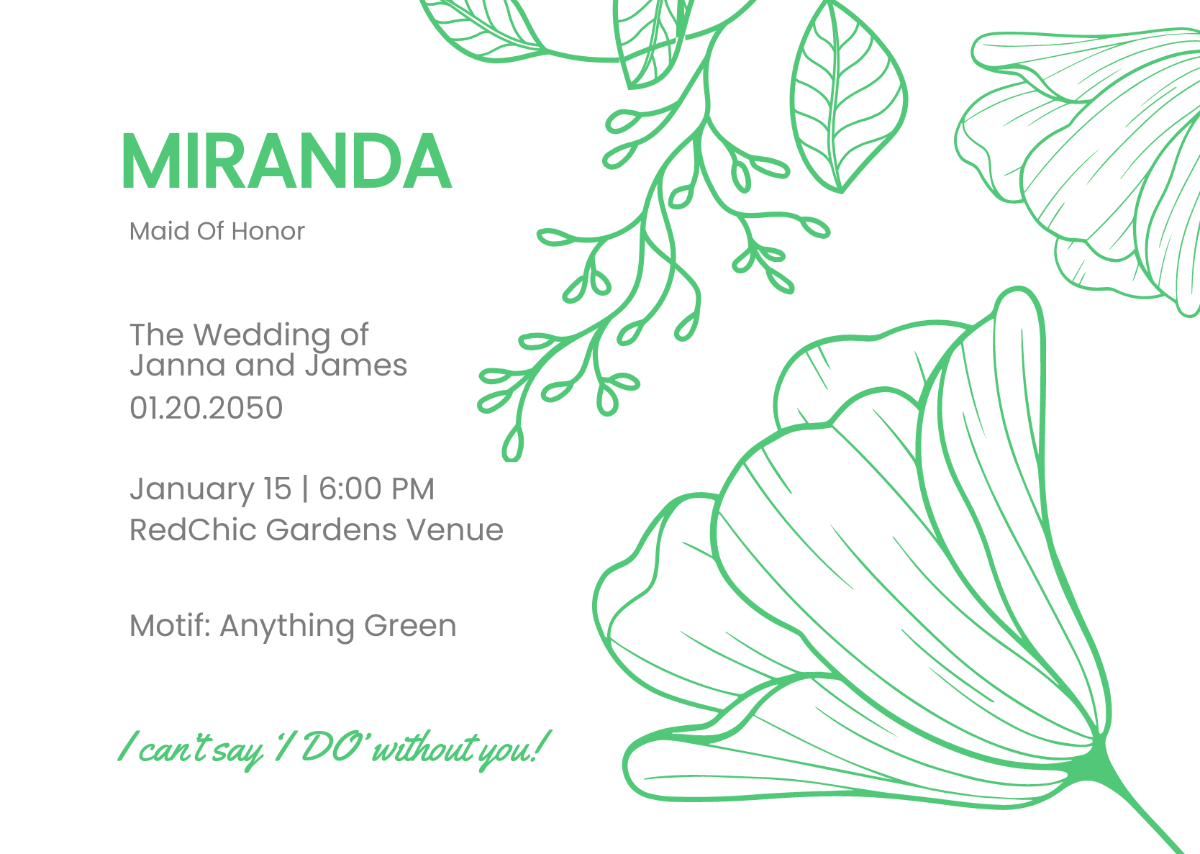 Bridal Party Info Card Template