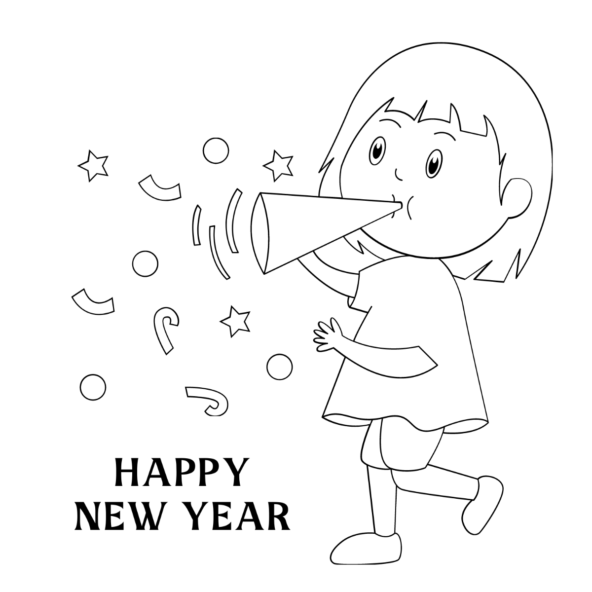 Kids New Year's Day Drawing Template