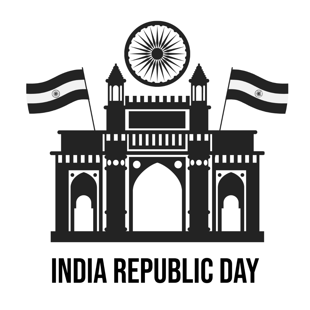 Black And White Republic Day Clipart Template