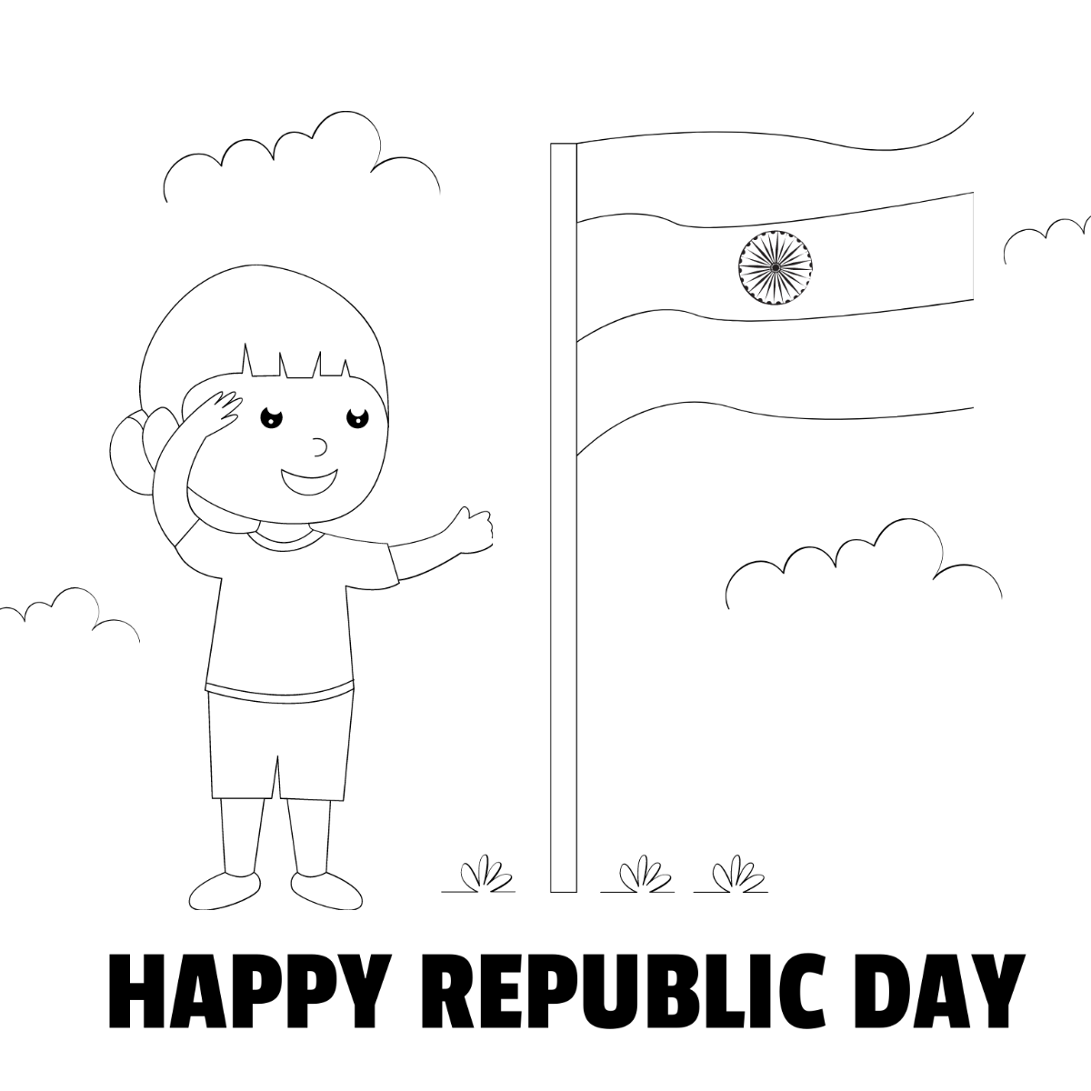 Cute Republic Day Drawing Template