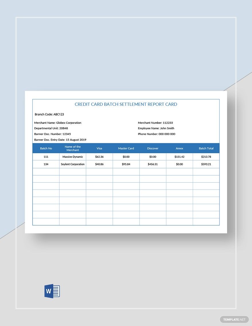 Free Credit Card Settlement Report Card Template